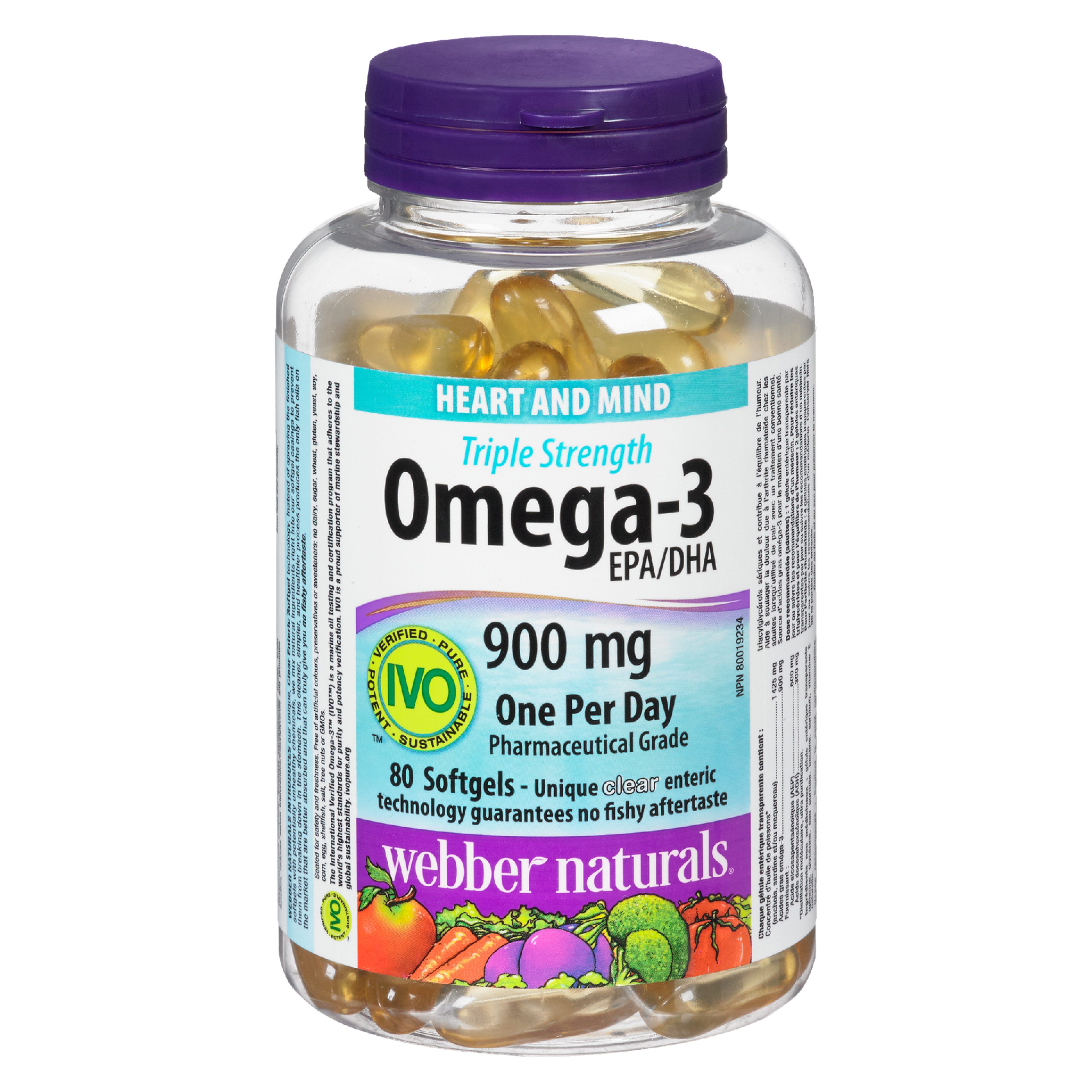 Webber Naturals Heart and Mind Triple Strength Omega-3 EPA/DHA 900 mg 80 Softgels