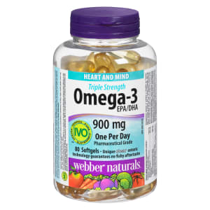 Webber Naturals Heart and Mind Triple Strength Omega-3 EPA/DHA 900 mg 80 Softgels