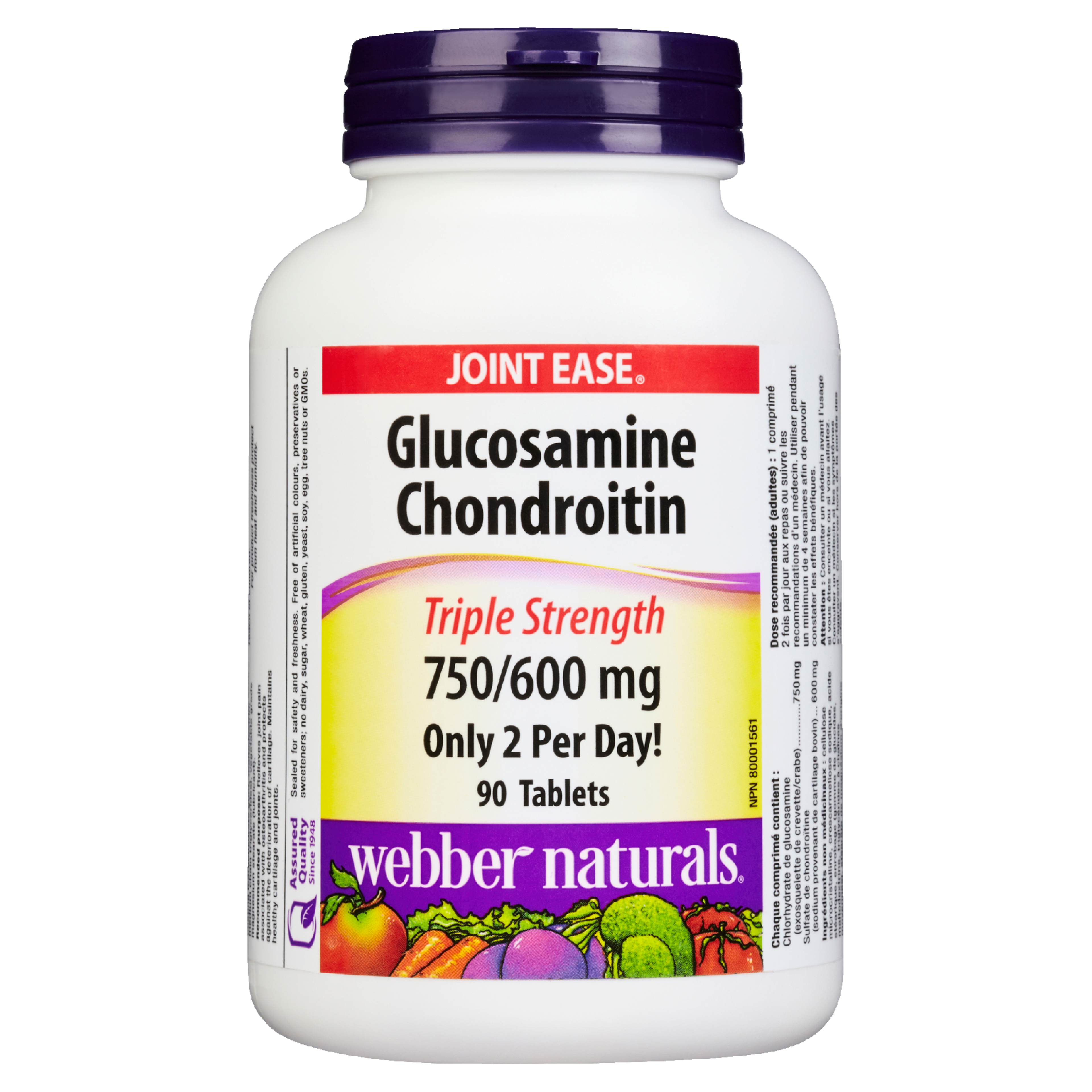 Webber Naturals Joint Ease Glucosamine Chondroitin Triple Strength 750/600 mg 90 Tablets