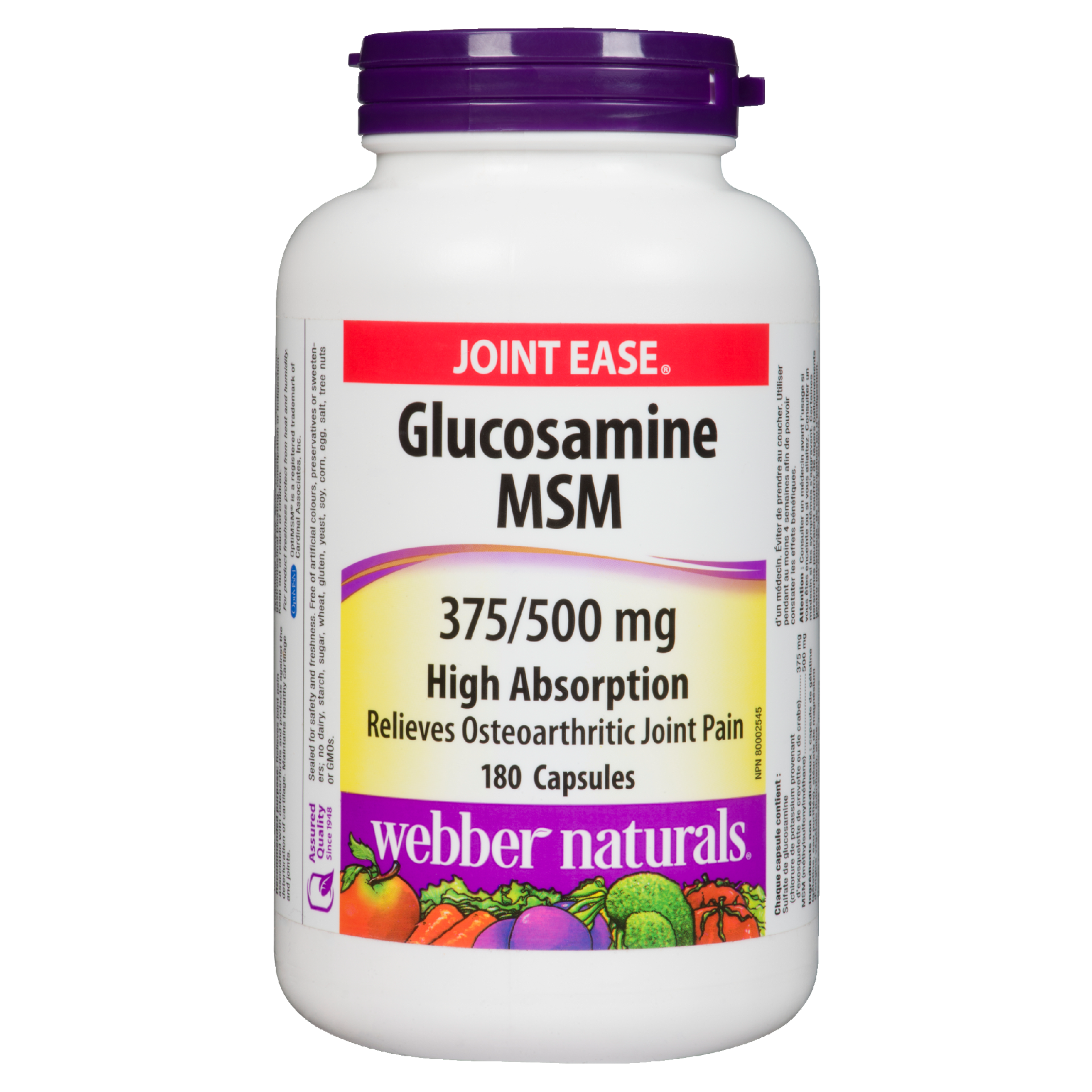 Webber Naturals Joint Ease Glucosamine MSM 375/500 mg 180 Capsules