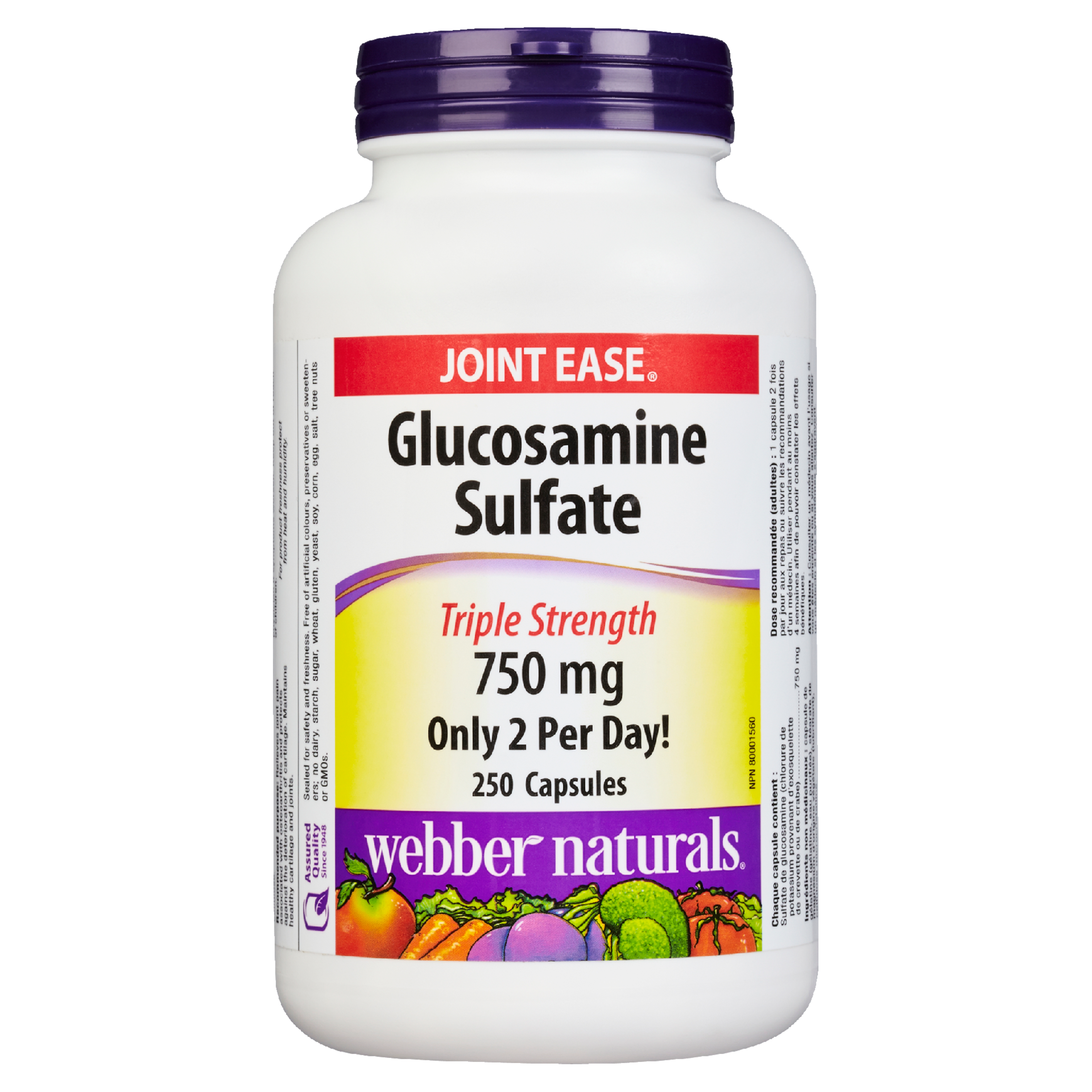 Webber Naturals Joint Ease Glucosamine Sulfate Triple Strength 750 mg 250 Capsules
