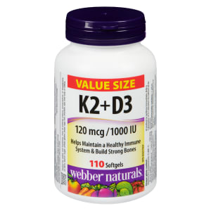 Webber Naturals K2+D3 120 mcg /1000 IU Value Size 110 Softgels