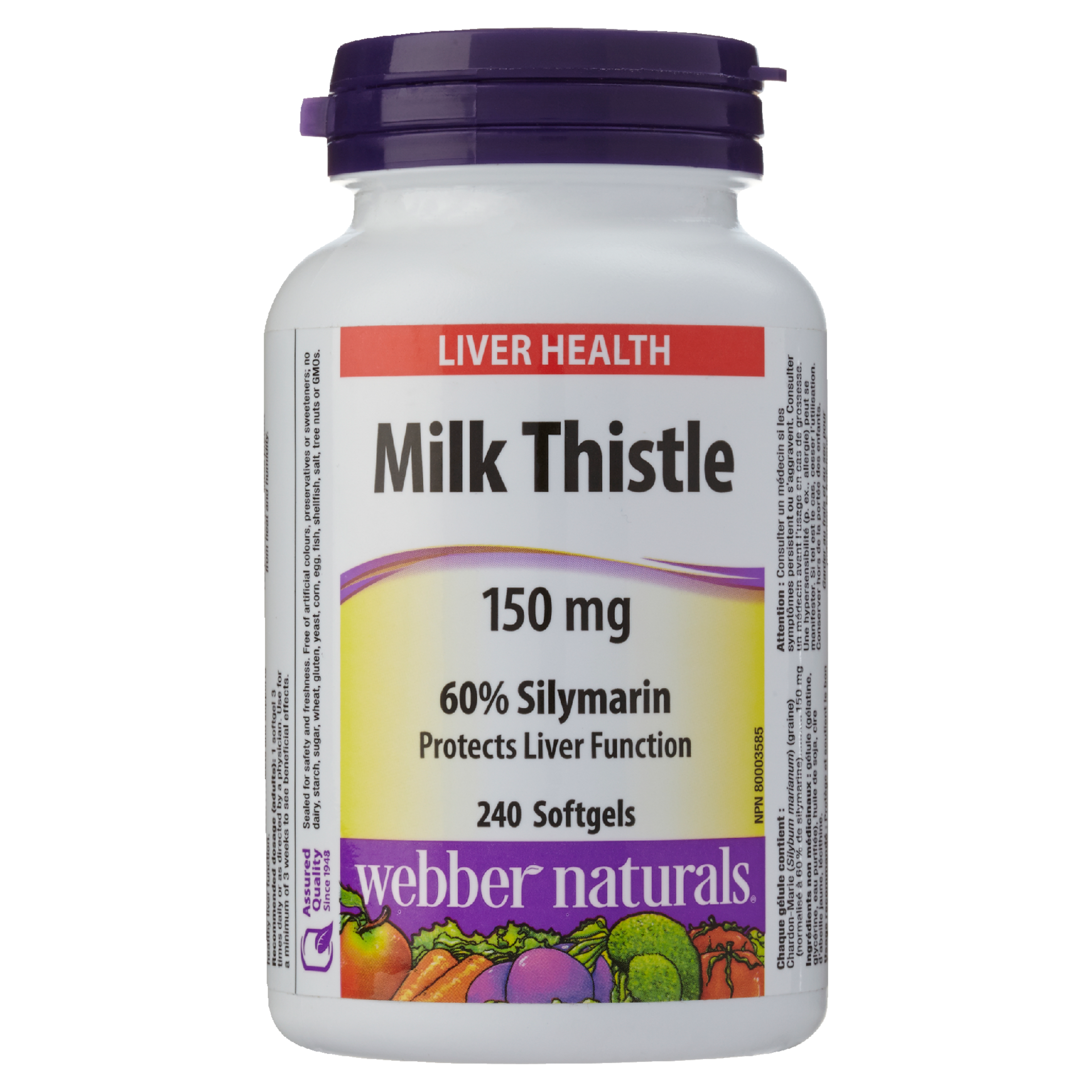 Webber Naturals Liver Health Milk Thistle 150 mg 60% Silymarin 240 Softgels