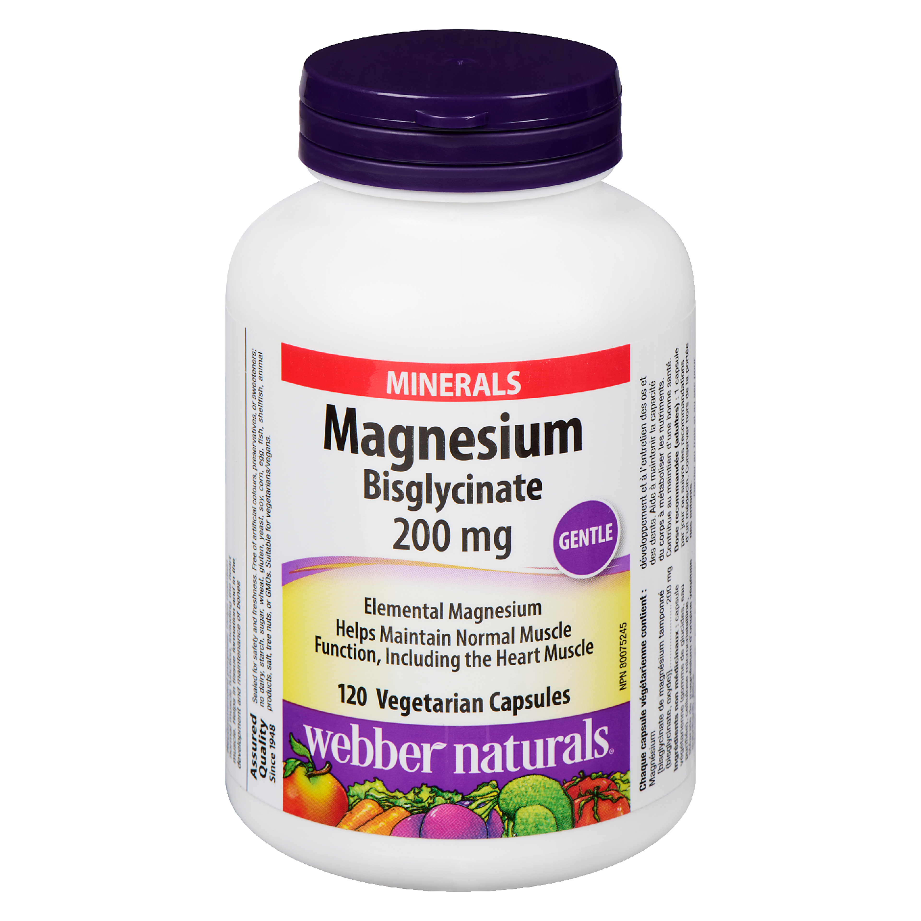 Webber Naturals Magnesium Bisglycinate 200 mg 120 Vegetarian Capsules