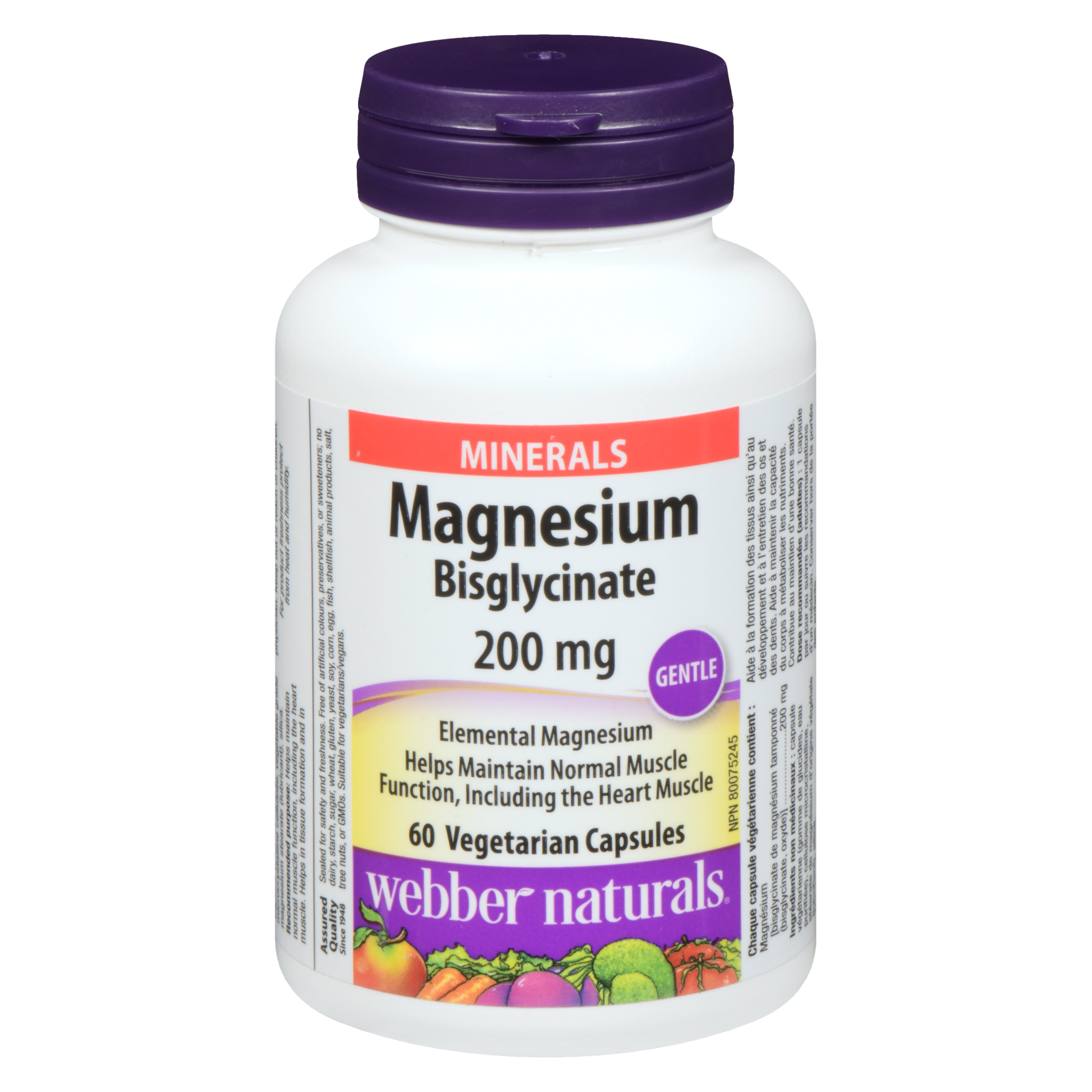 Webber Naturals Magnesium Bisglycinate 200 mg 60 Vegetarian Capsules