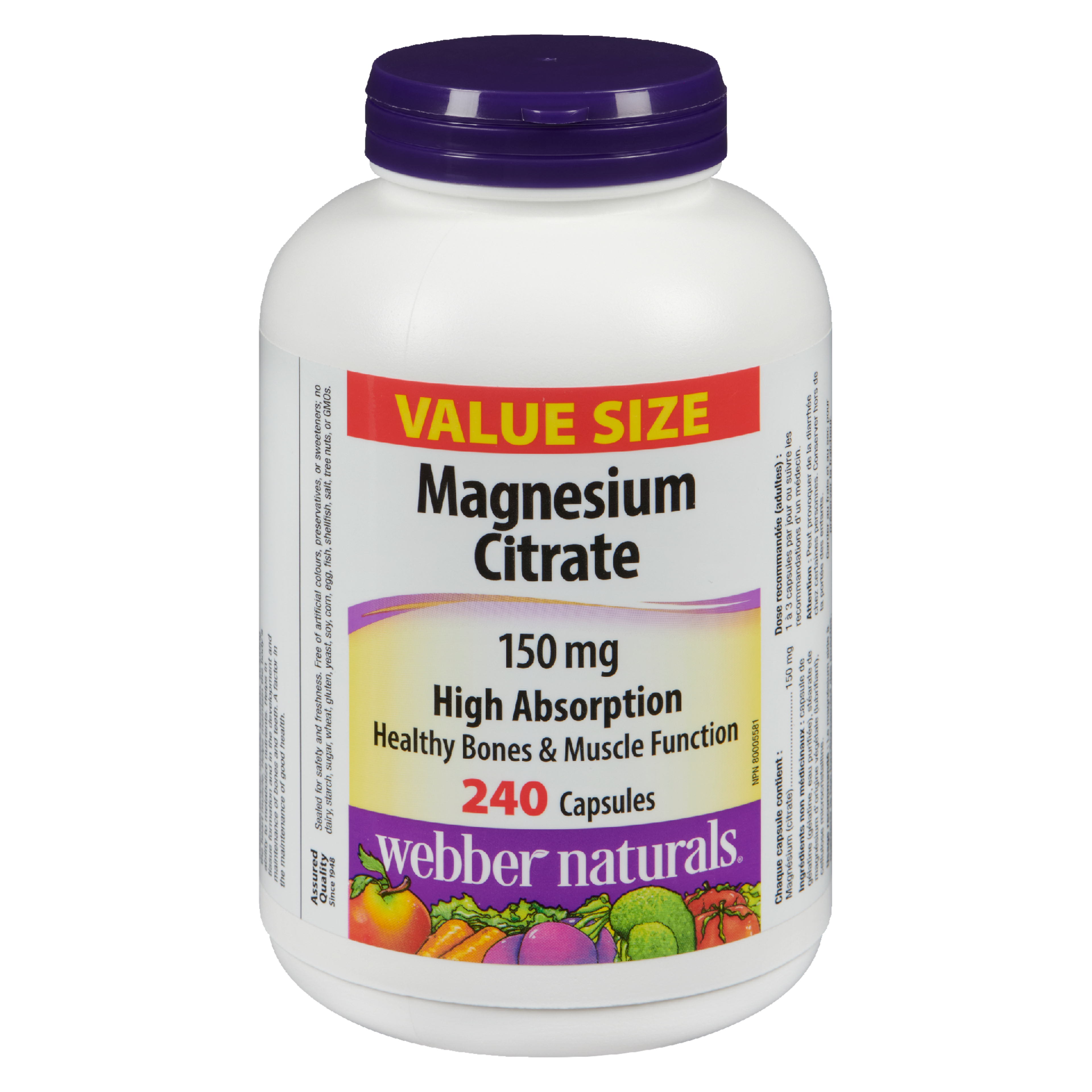Webber Naturals Magnesium Citrate 150 mg Value Size 240 Capsules