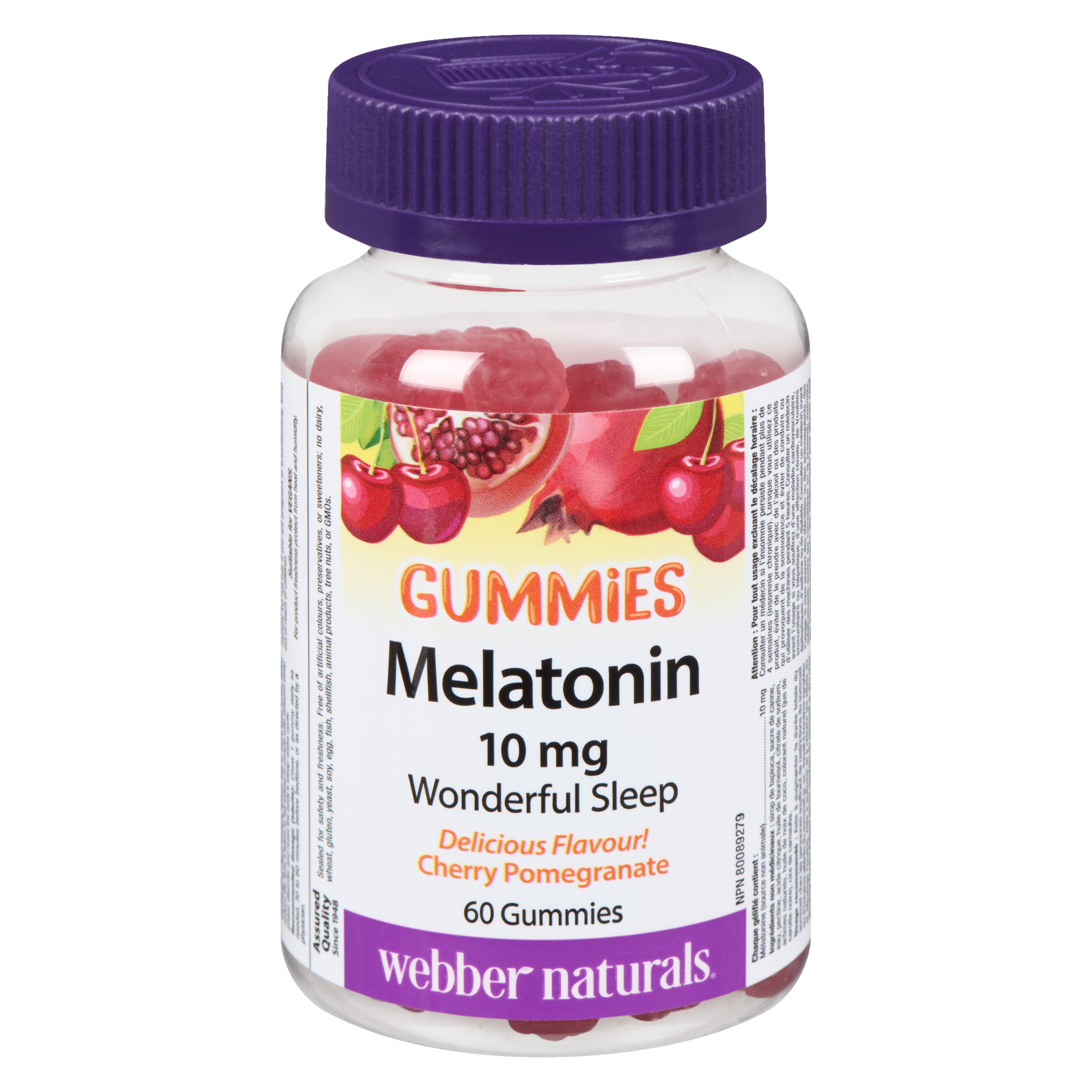 Webber Naturals Melatonin 10 mg Delicious Flavour! Cherry Pomegranate 60 Gummies