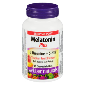Webber Naturals Melatonin Plus L-Theanine + 5-HTP Tropical Fruit Flavour 40 Chewable Tablets