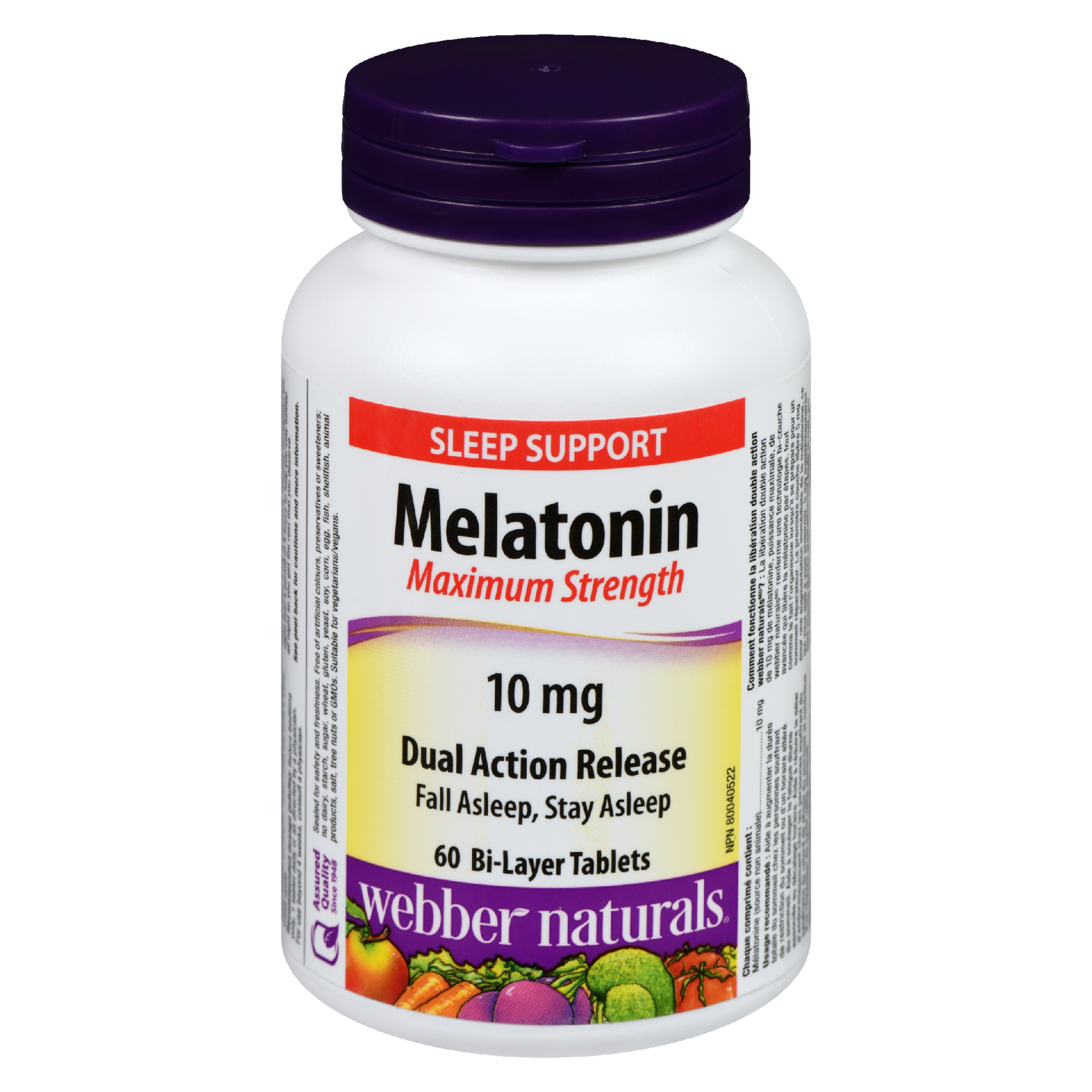 Webber Naturals Melatonin Sleep Support Maximum Strength 10 mg 60 Bi-Layer Tablets