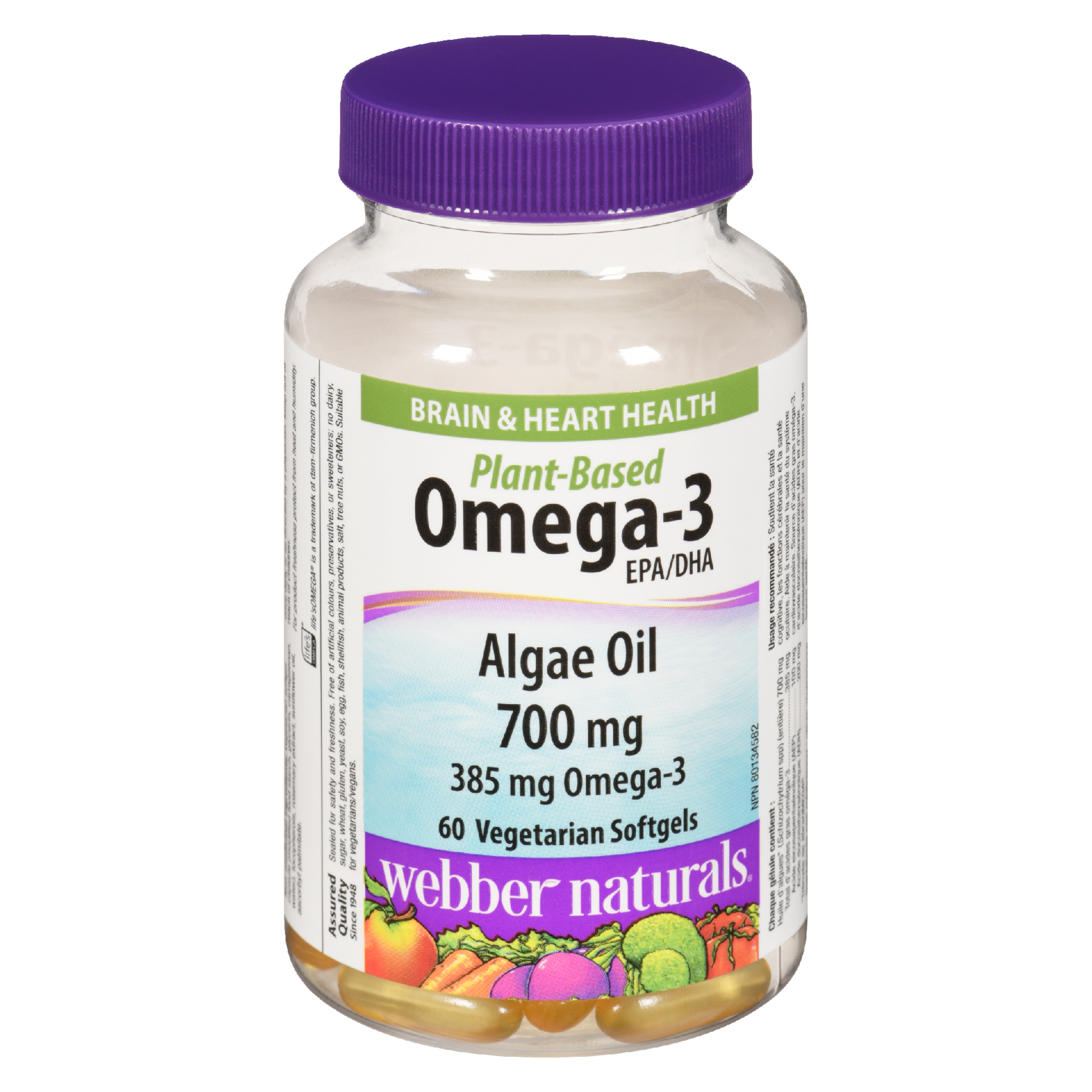 Webber Naturals Plant-Based Omega-3 EPA/DHA Algae Oil 700 mg 60 Vegetarian Softgels