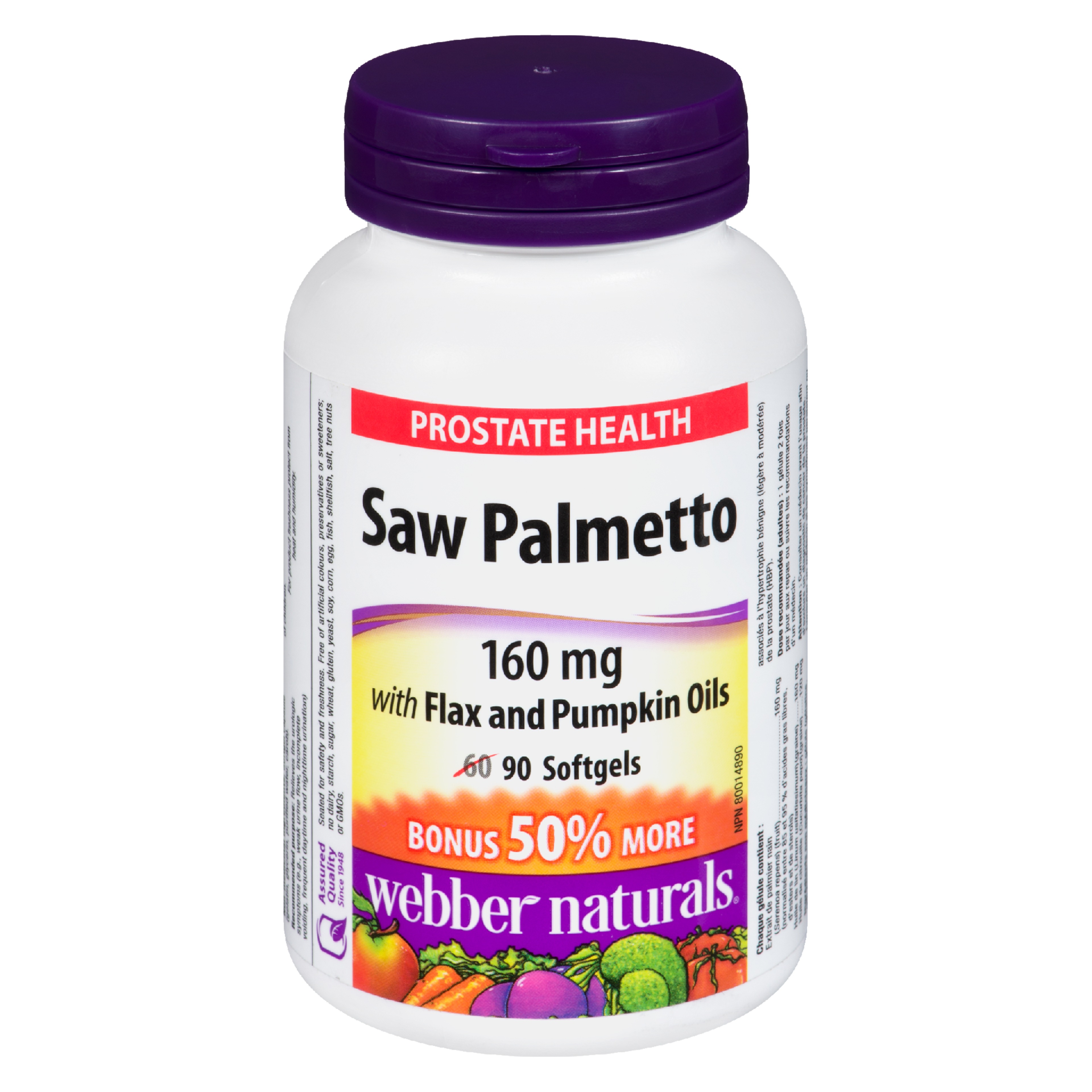 Webber Naturals Prostate Health Saw Palmetto 160 mg 90 Softgels