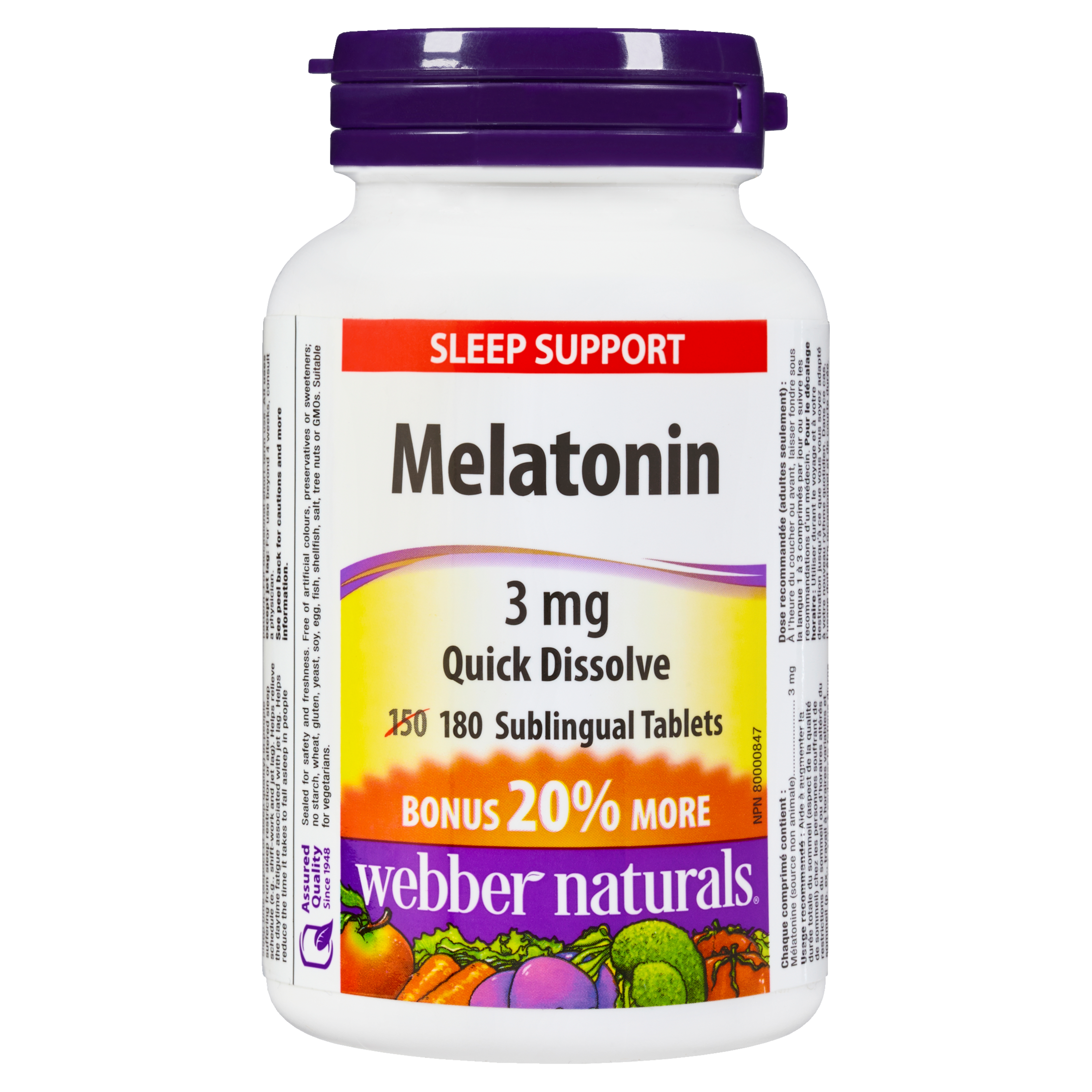 Webber Naturals Sleep Support Melatonin 3 mg 180 Sublingual Tablets
