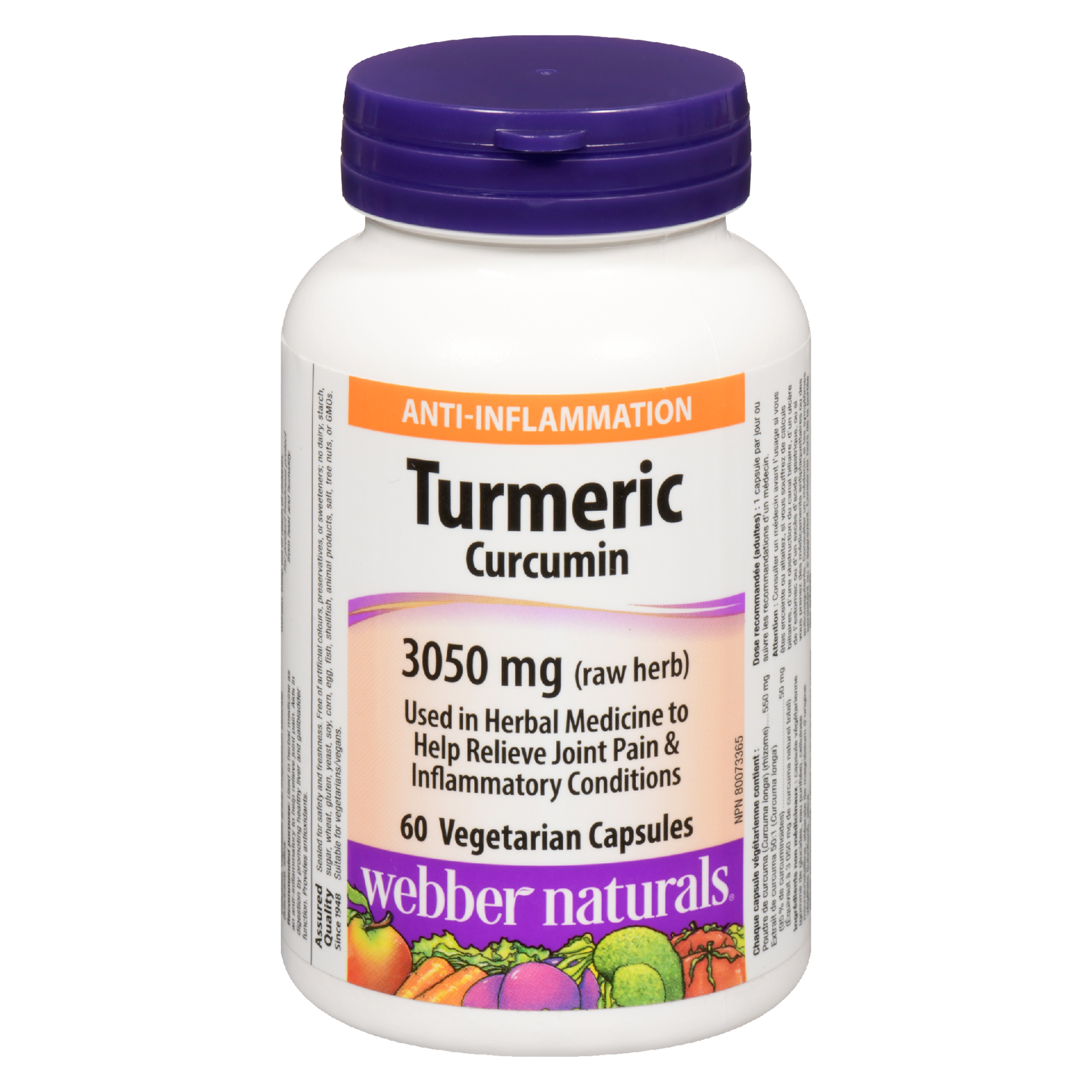 Webber Naturals Turmeric Curcumin 3050 mg Raw Herb 60 Vegetarian Capsules