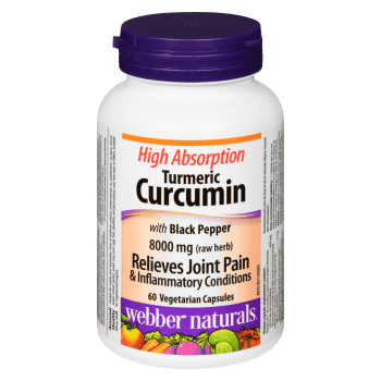 Webber Naturals Turmeric Curcumin High Absorption 8000 mg (Raw Herb) with Black Pepper 60 Vegetarian Capsules