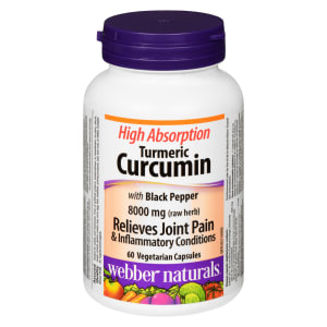 Webber Naturals Turmeric Curcumin High Absorption 8000 mg (Raw Herb) with Black Pepper 60 Vegetarian Capsules