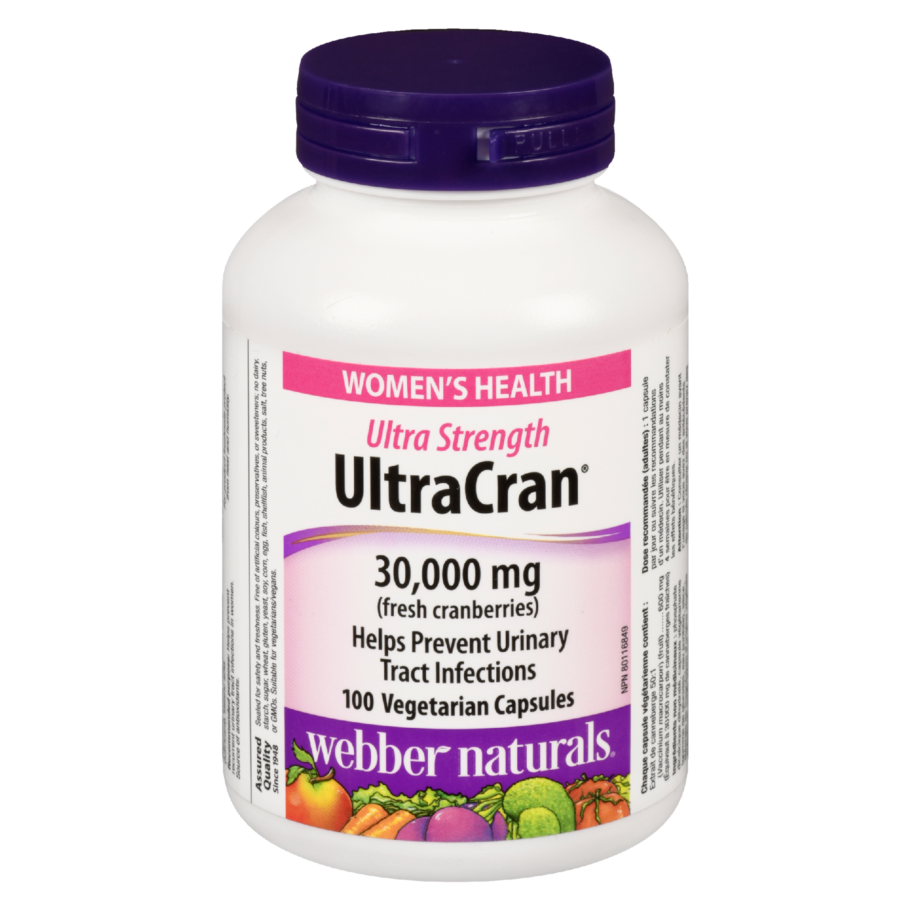 Webber Naturals UltraCran Vegetarian Capsules Ultra Strength 30,000 mg Fresh Cranberries 100 Vegetarian Capsules
