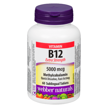 Webber Naturals Vitamin B12 Extra Strength 5000 mcg Methylcobalamin 60 Sublingual Tablets