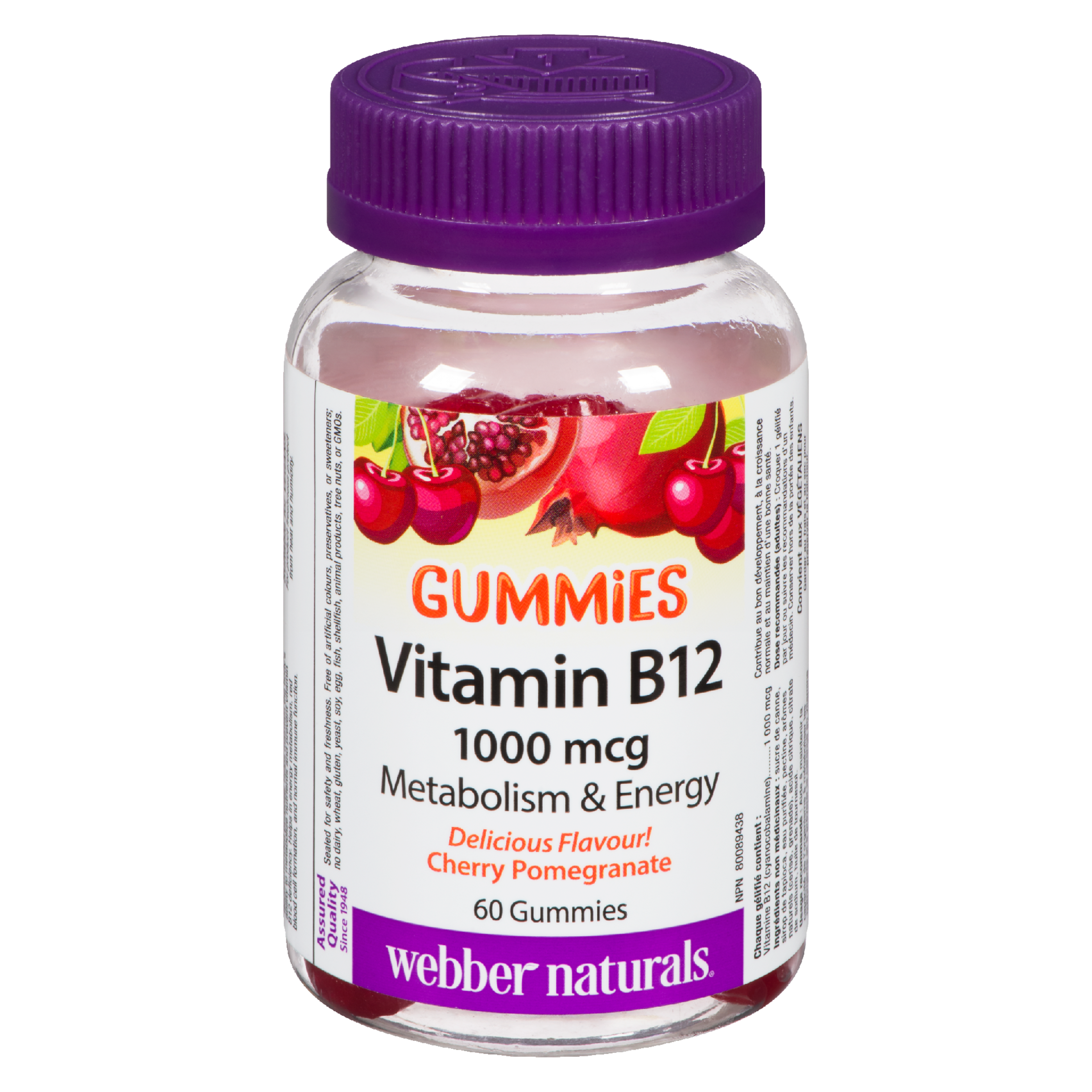 Webber Naturals Vitamin B12 Gummies 1000 mcg Cherry Pomegranate 60 Gummies