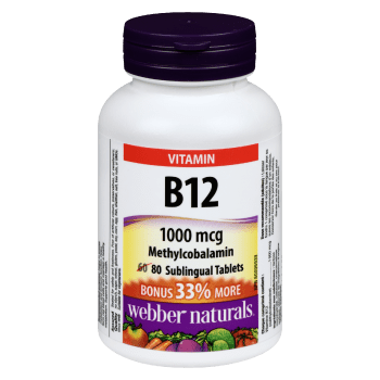 Webber Naturals Vitamin B12 Methylcobalamin 1000 mcg 80 Sublingual Tablets