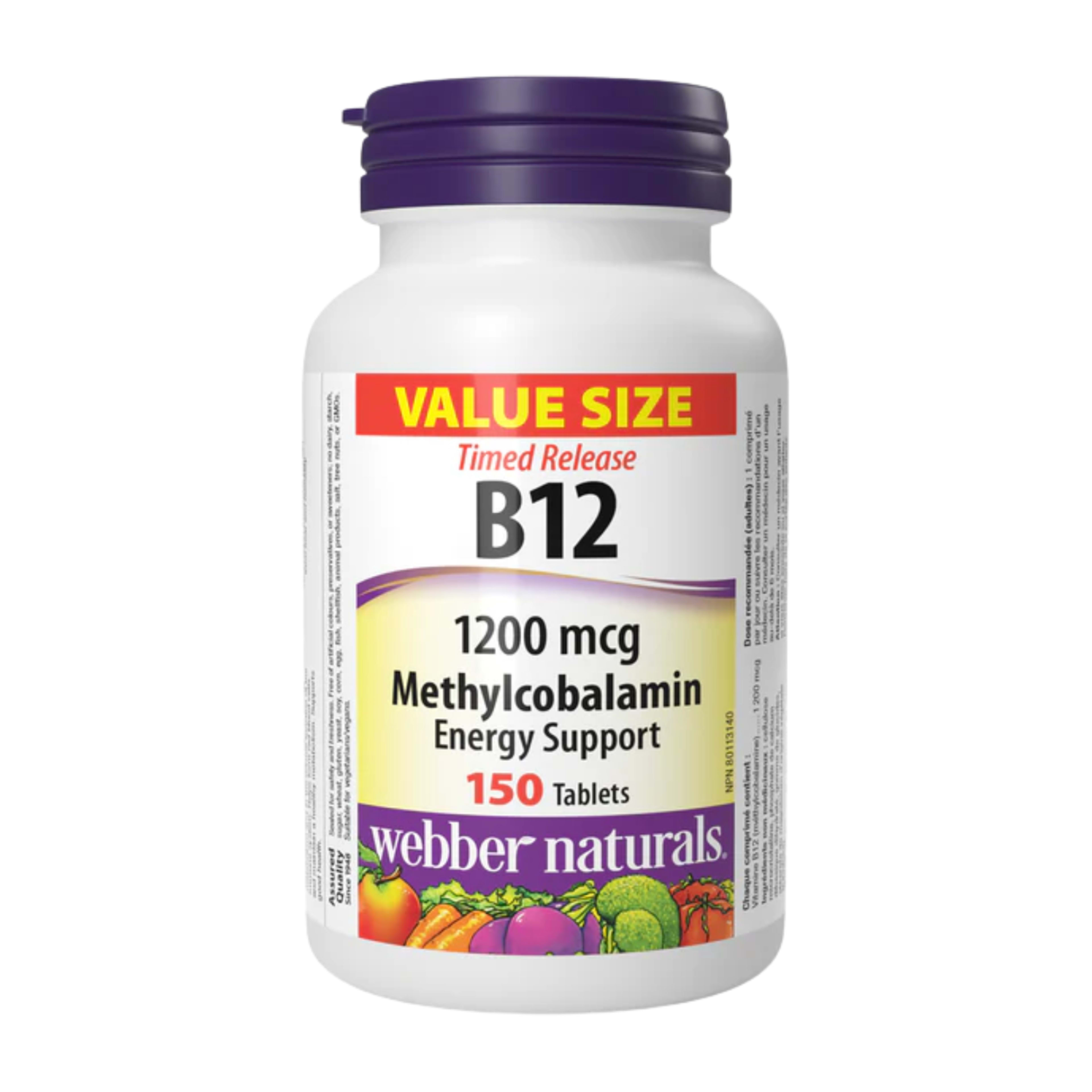 Webber Naturals Timed Release B12 1200 mcg Value Size 150 Tablets