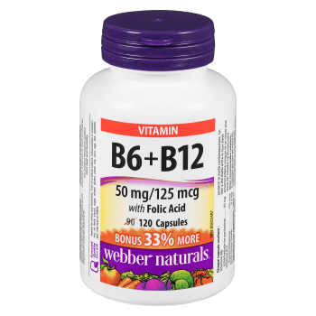 Webber Naturals Vitamin B6 + B12 50 mg/125 mcg with Folic Acid 120 Capsules