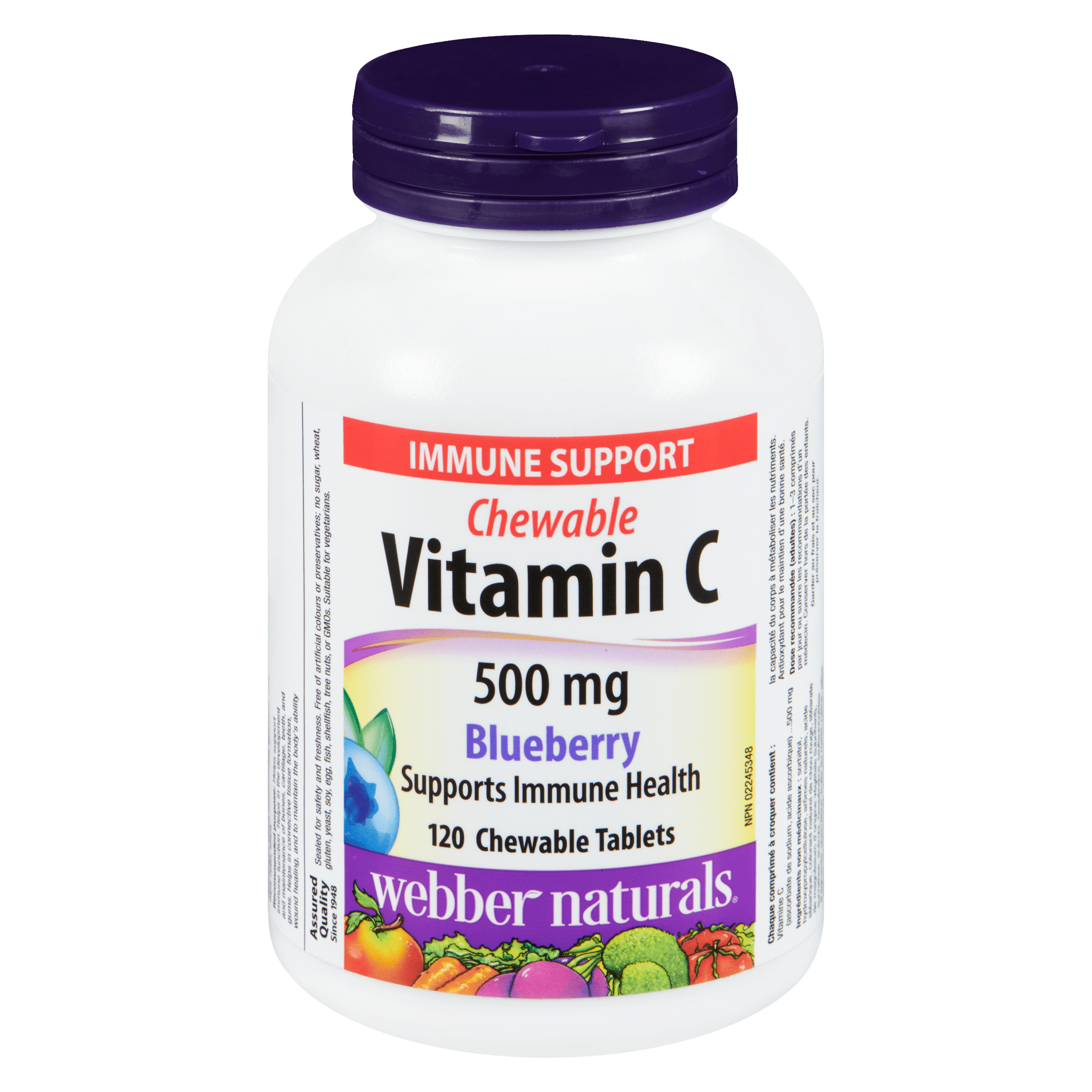 Webber Naturals Vitamin C Chewable 500 mg Blueberry 120 Chewable Tablets