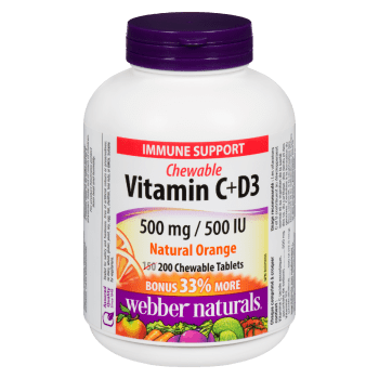 Webber Naturals Vitamin C+D3 Chewable 500 mg / 500 UI Natural Orange 200 Chewable Tablets