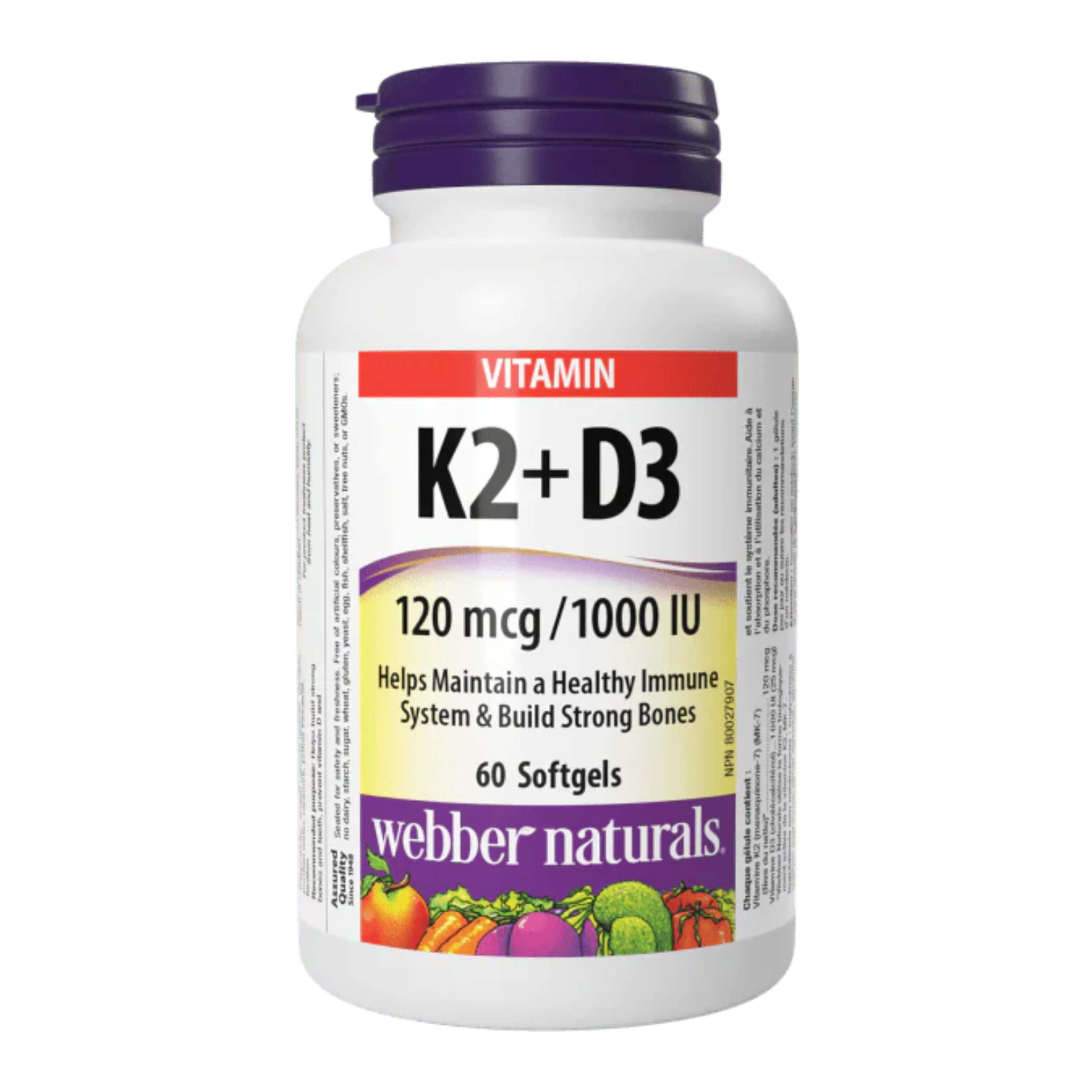 Webber Naturals Vitamin K2+D3 120 mcg/1000 IU 60 Softgels