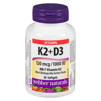 Webber Naturals Vitamin K2 + D3 120 mcg/100 IU MK-7 Vitamin K2 30 Softgels