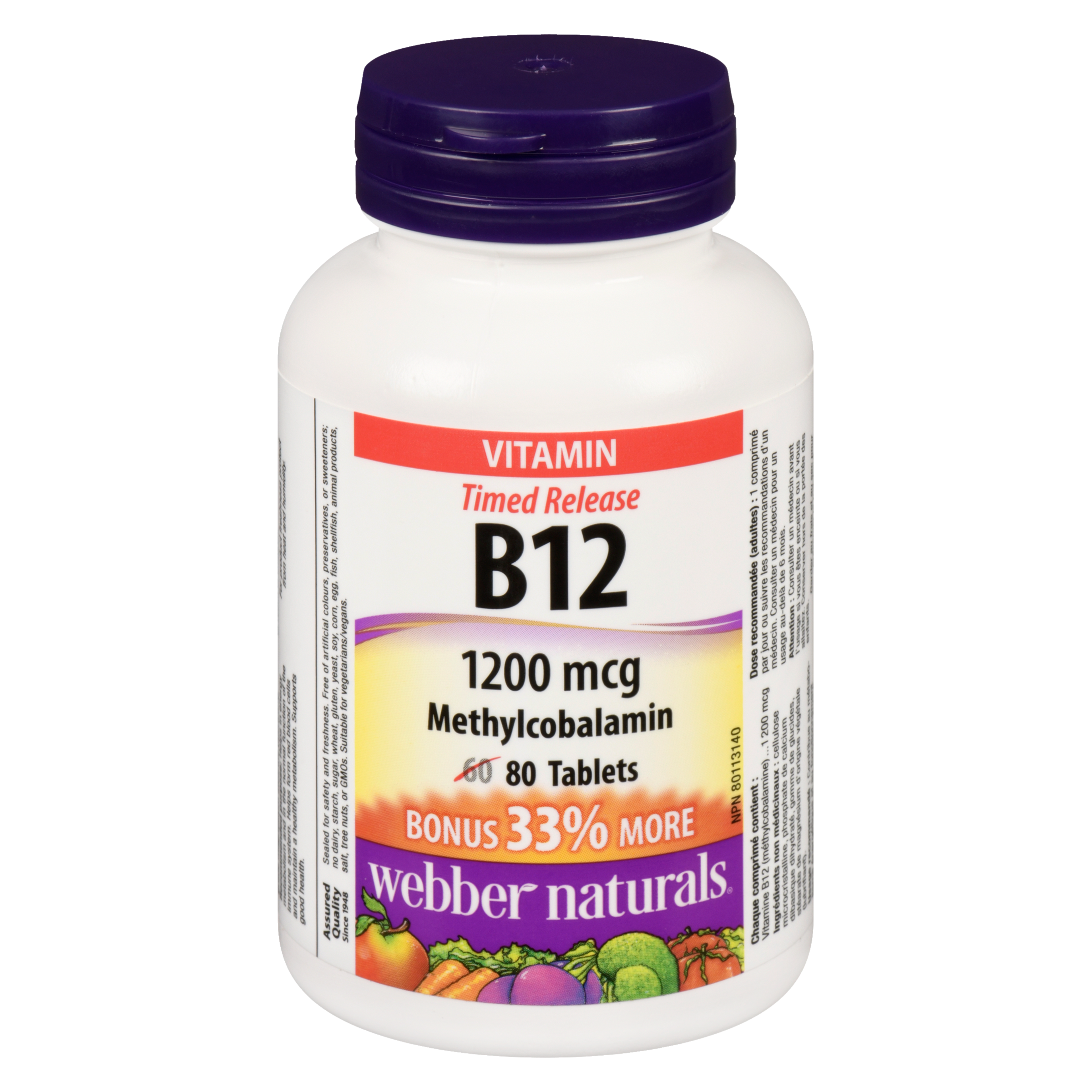 Webber Naturals Vitamin Timed Release B12 1200 mcg 80 Tablets