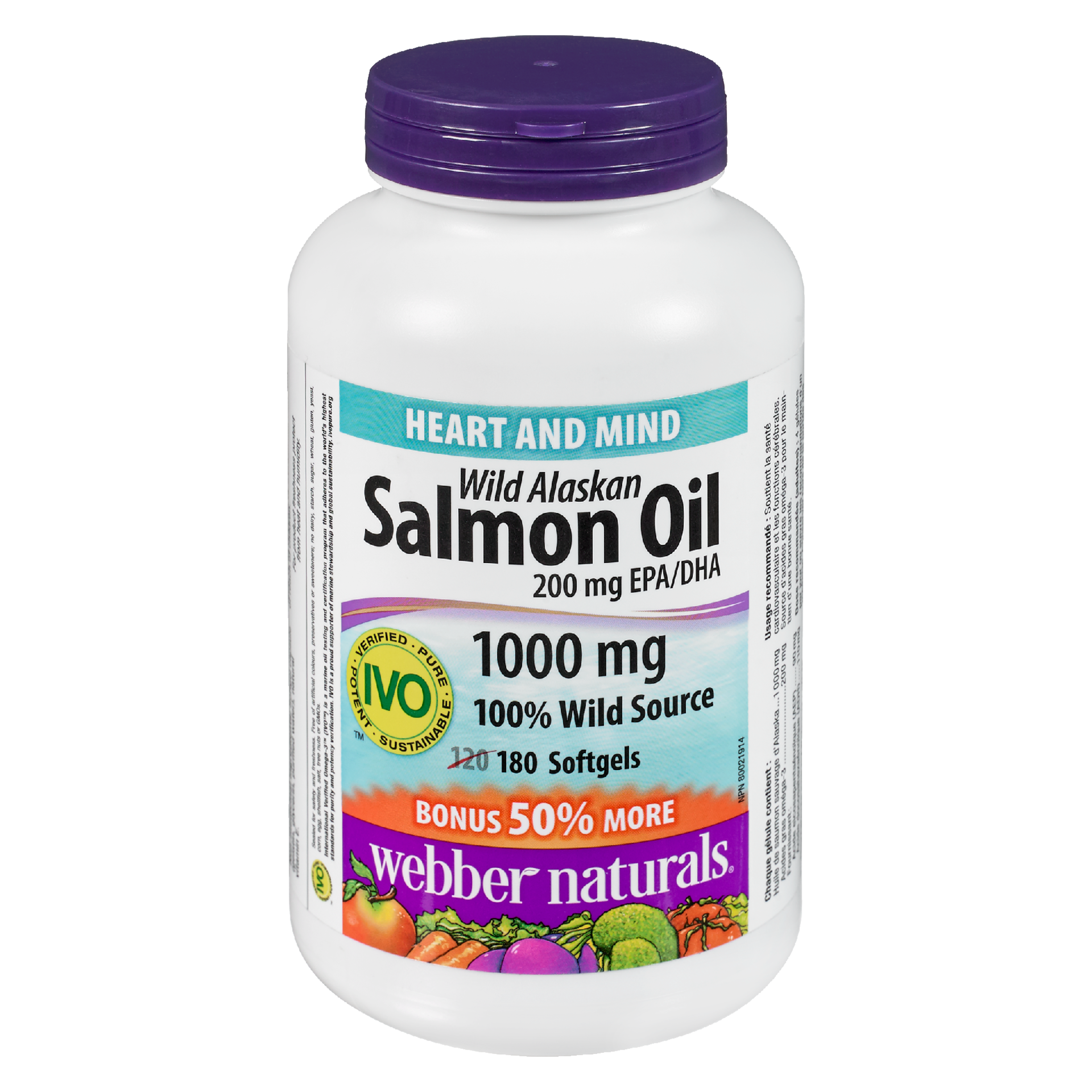 Webber Naturals Wild Alaskan Salmon Oil 200 mg EPA/DHA 1000 mg x 180 Softgels