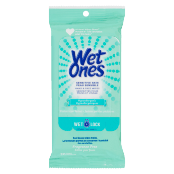 Wet Ones Hand & Face Wipes Sensitive Skin Fragrance Free 20 Wipes