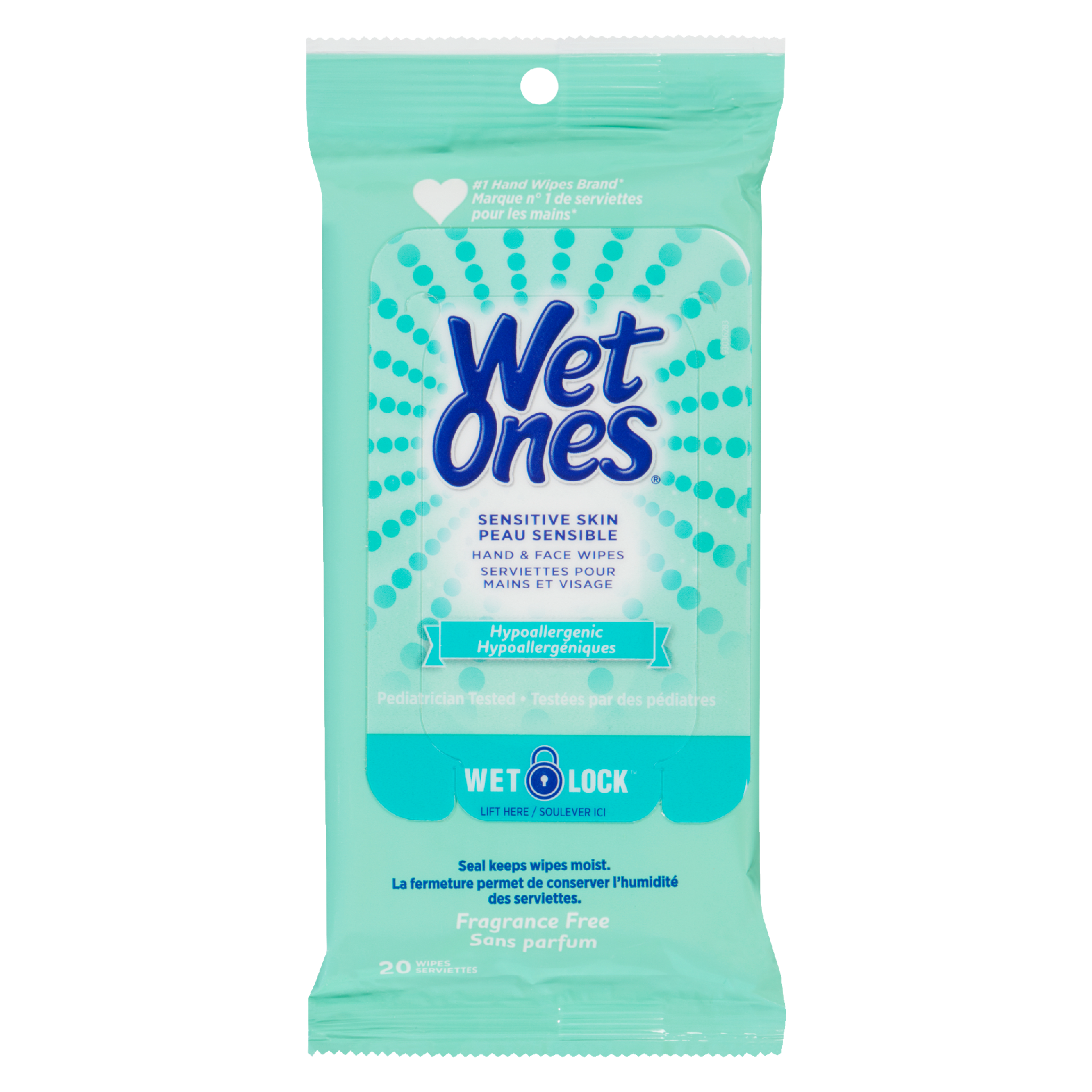 Wet Ones Hand & Face Wipes Sensitive Skin Fragrance Free 20 Wipes