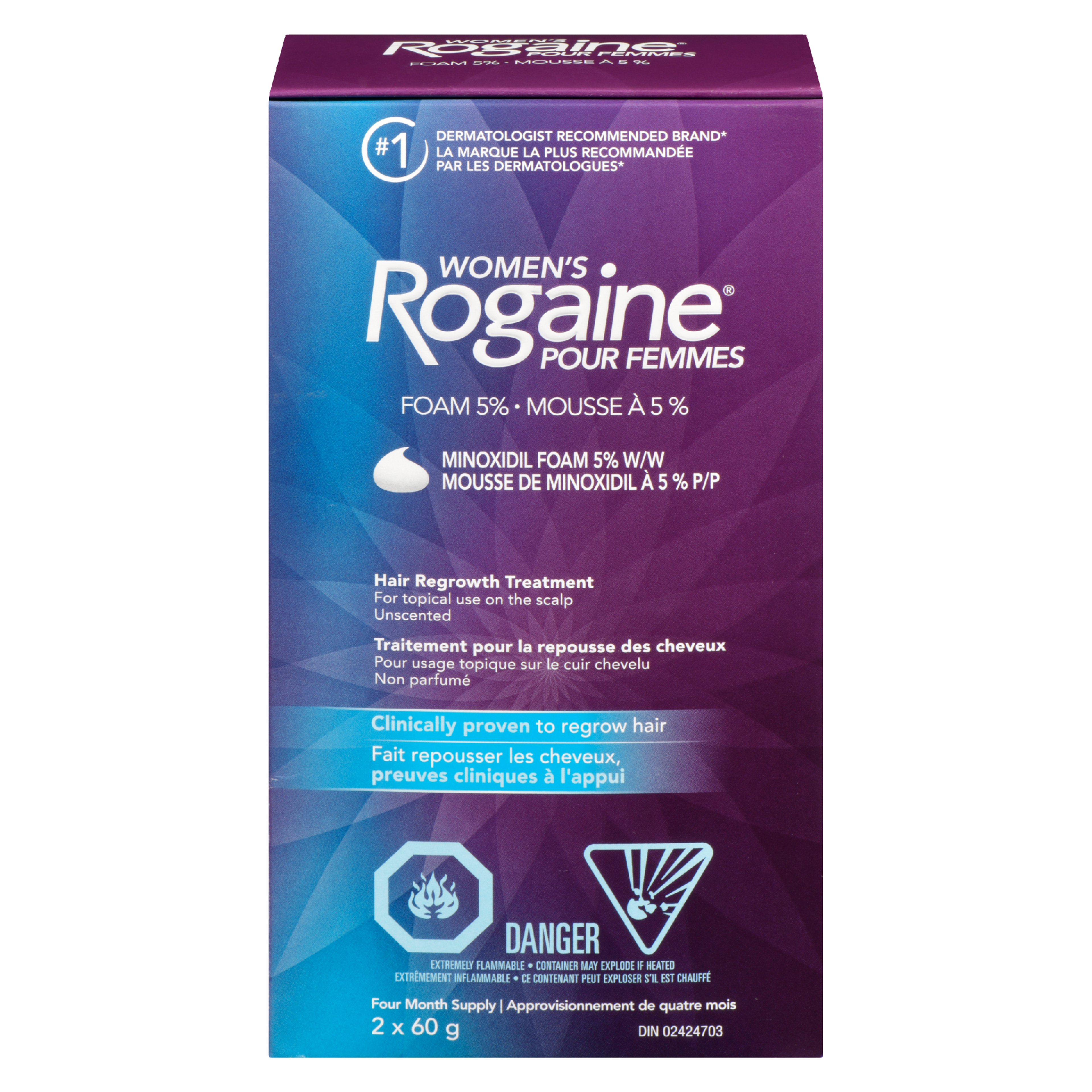 Women's Rogaine Hair Regrowth Treatment Minoxidil Foam 5% w/w 2 x 60 g