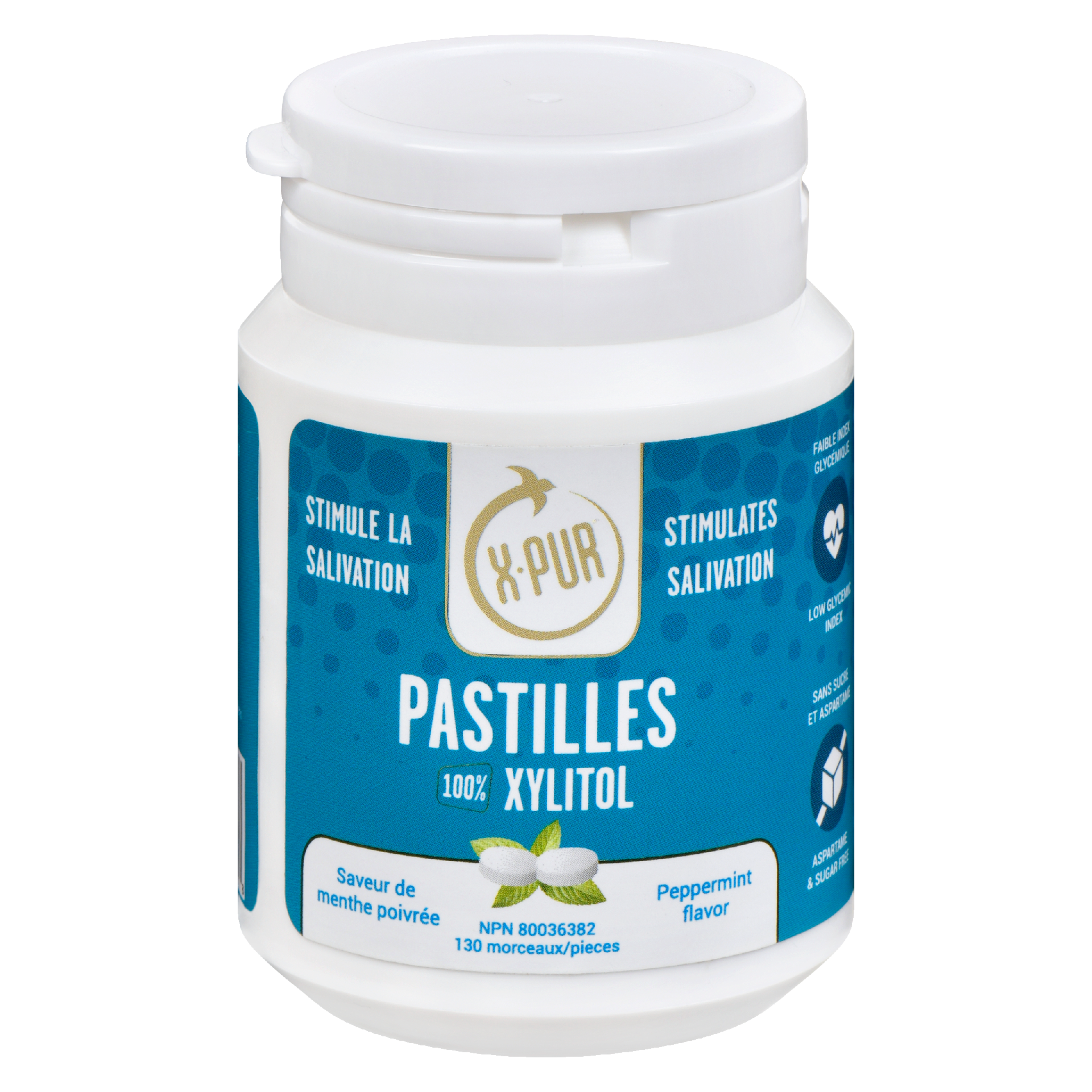 X-PUR Pastilles 100% Xylitol Peppermint Flavor 130 Pieces