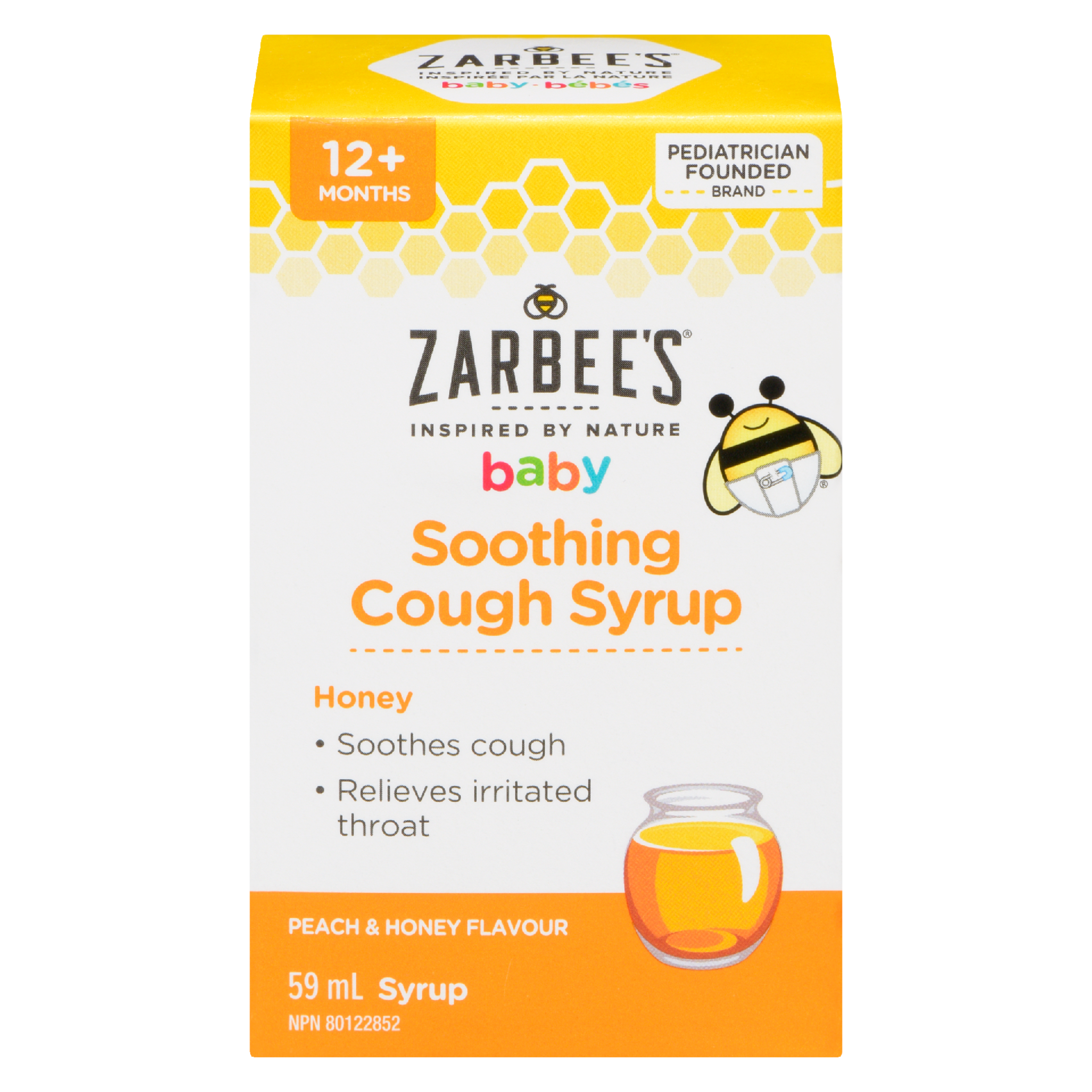 Zarbee's Baby Soothing Cough Syrup Peach & Honey Flavour 12+ Months 59 ml