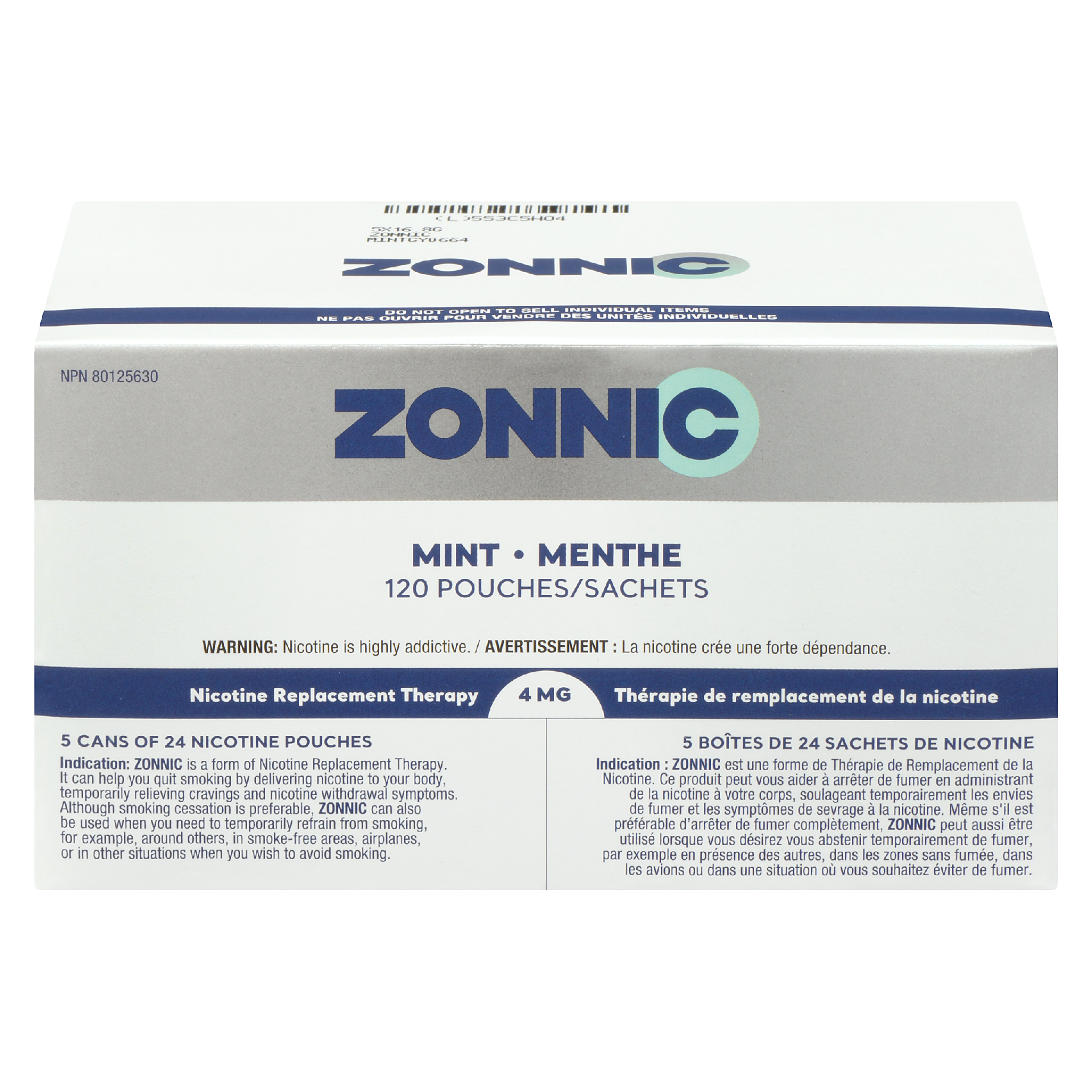 Zonnic Nicotine Replacement Therapy Mint 4 mg Adults 18+ 120 Pouches